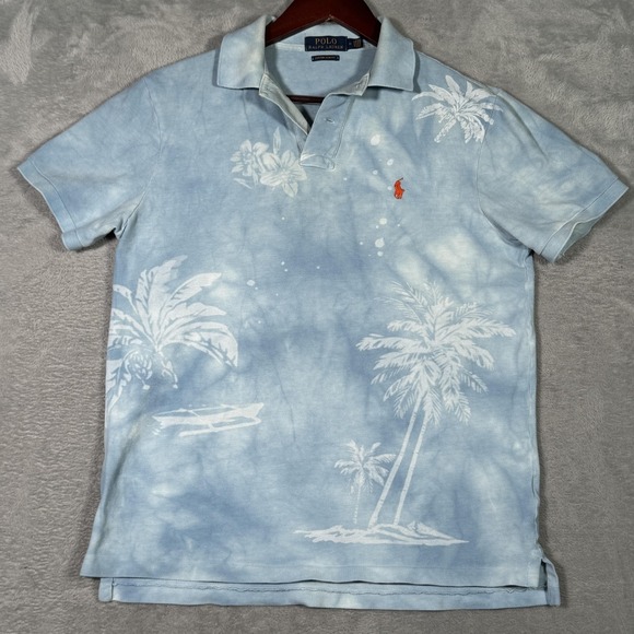 Polo Ralph Lauren Other - Polo Ralph Lauren Polo Shirt Mens M Blue Palm Tree Tie Dye Custom Slim‎ Hawaiian